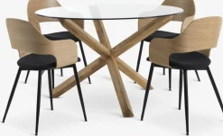 AGERBY + HVIDOVREMesa AGERBY Ø119 roble natural+4 sillas HVIDOVRE roble/negro