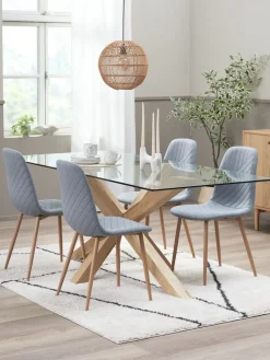 AGERBY + JONSTRUPMesa AGERBY L190 roble natural +4 sillas JONSTRUP azul claro