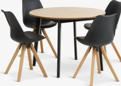 JEGIND + BLOKHUSMesa JEGIND Ø105 roble natural + 4 sillas BLOKHUS negro