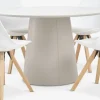 KLIPLEV + BLOKHUSMesa KLIPLEV Ø120 travertino + 4 sillas BLOKHUS blanco