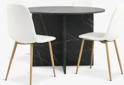 KRONDAL + JONSTRUPMesa KRONDAL Ø110 mármol + 4 sillas JONSTRUP blanco