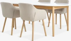 MARSTRAND + ADSLEVMesa MARSTRAND L200/280 blanco + 4 sillas ADSLEV beis