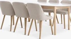 MARSTRAND + ADSLEVMesa MARSTRAND Ø110 blanco + 4 sillas ADSLEV beis
