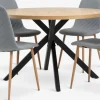 NORTOFT + JONSTRUPMesa NORTOFT Ø120 roble cálido +4 sillas JONSTRUP azul claro