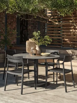 VAMDRUP + INGSTRUPMesa VAMDRUP Ø120 gris + 4 sillas INGSTRUP negro
